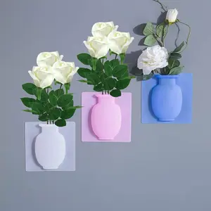 Flower Pot Silicone Sticky Vase, Removable Magic Silicone Vase Reusable Silicone Flower Vase Self-Adhesive Wall Mount Vase Sticker for Windows, Perfect for Any Smooth Surfaces
