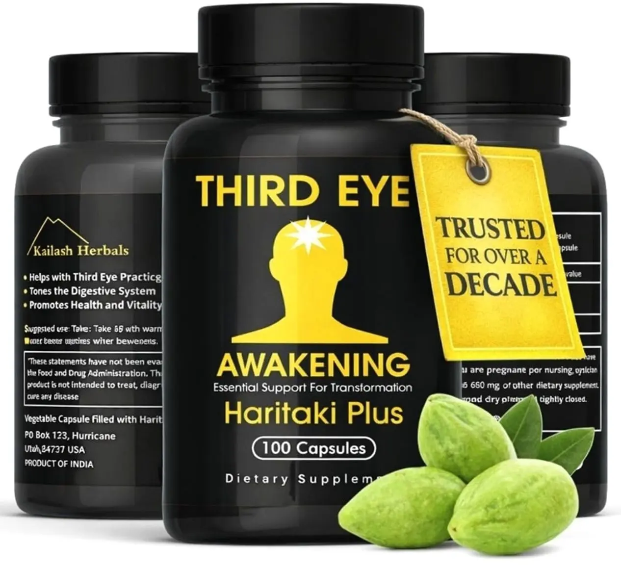 Third Eye Awakening – Organic Haritaki Capsules – King of Herbs for Pineal Gland Decalcification, Third Eye Activation & Intuition – Trusted by Millions of Yogis – 650mg – 100 Vegan Capsules