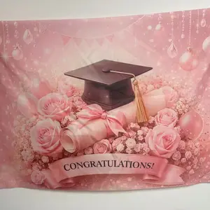 Pink graduation congratulatory polyester background banner, graduation party style, suitable for graduation celebrations, photography studio props, birthday parties, anniversaries, wall decorations, indoor/outdoor decorations