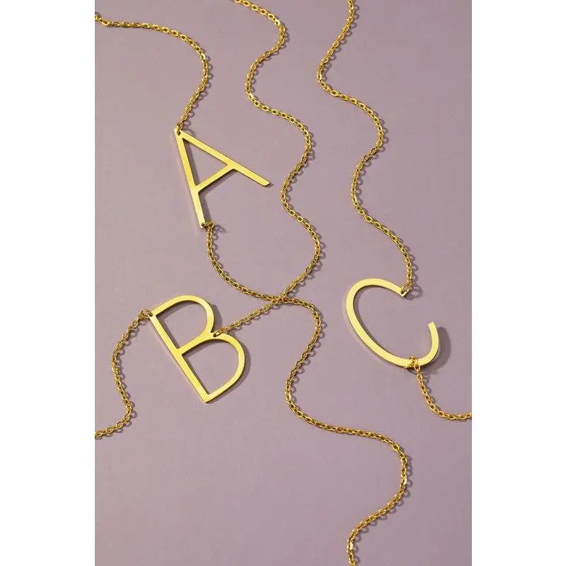 Stainless Steel Large Initial Necklace