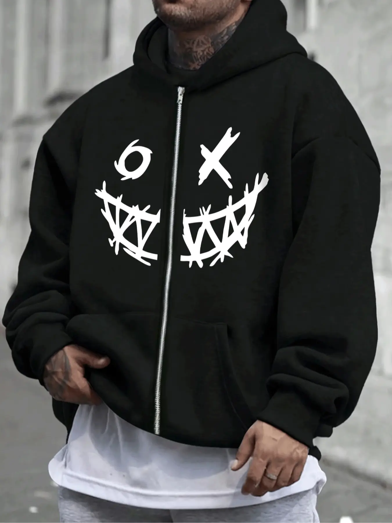Men's Long Sleeve Loose Fit Hoodie, Casual Plain Design, Soft Acid Wash Sportswear, Trendy Graphic Ghost Face Print, Fall & Winter Fashion