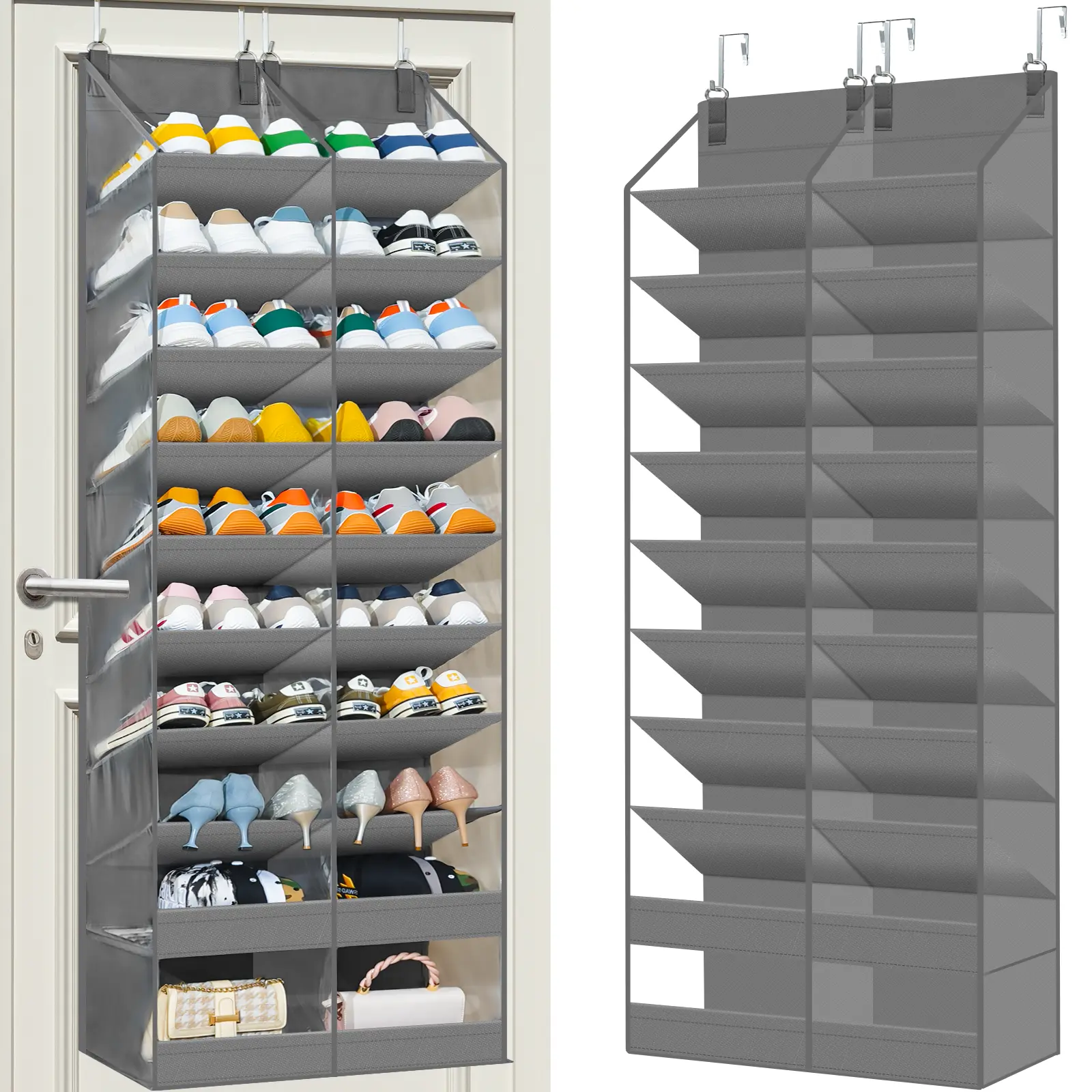 Over The Door Shoe Organizer - Hangable Home Storage Rack, Deep Pockets, Foldable, Sturdy Minimalist Tool, Fits 20-30 Pairs, Ideal for Bedroom, Entryway, Home Organization Gift