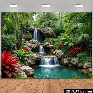 1 PC 2D Flat Banner Backdrop Tropical Rainforest Waterfall Nature Scenery Photography Background For Party Decor