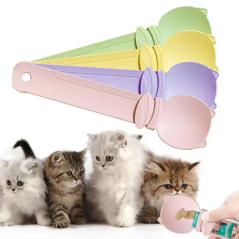Vet-Recommended 4-Piece Interactive Cat Treat Press Set - 4-Pack for Training, Food-Grade Silicone Tip, Long-Reach Feed Handle, 36g Lightweight Travel Food Slow Feeder, Portion Control, Mess-Free Feeding Accessory, Healthy Teeth & Gum Massage Tool
