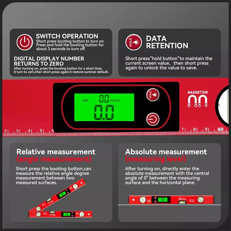 Multi-Function Magnetic Digital Level – LCD Display Angle Finder with High Precision Measurement, 360° Magnetic Spirit Level Tool, Electronic Inclinometer for Construction, Carpentry, DIY Projects, Installation & Workshop Use