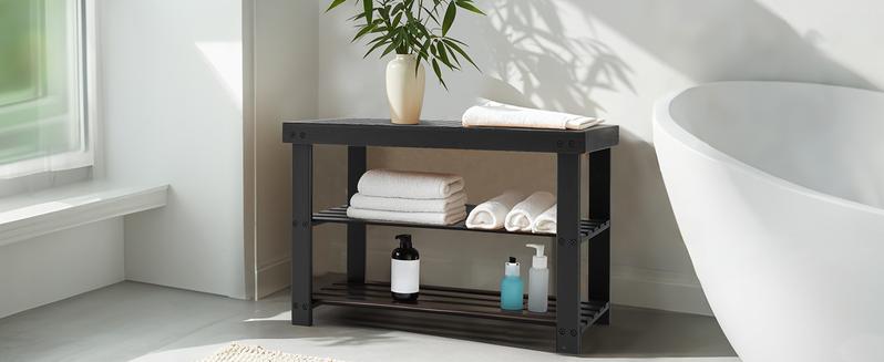 Shoe Organizer, 3-Tier Bamboo Storage Benches Organizer, Holds Up to 286 lb Entryway Bench, Suitable for Entryway Bedroom Living Room Balcony pantry