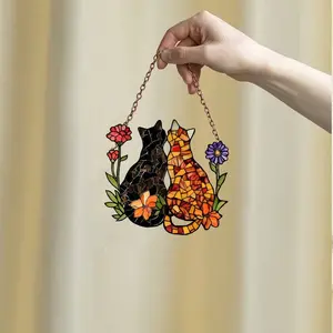 Personalized cat Window Hanging, Acrylic Poppy Flowers Wall Window Hanging Art Decoration, Cat home decor, Gift for mom, cat lovers
