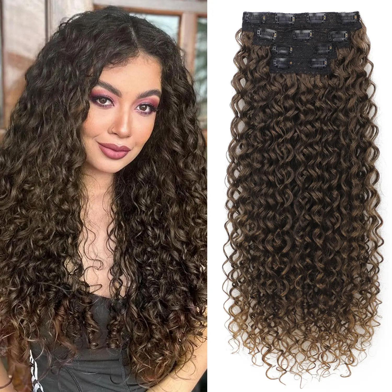 20Inch Deep Curly-Brown with Copper Golden Blonde