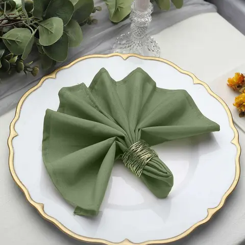 5-Pack Square 17in x 17in Solid Olive Green Polyester Cloth Napkins - Durable, Wrinkle-Resistant, Party-Proof Kitchen & Restaurant Tableware, 5pack for events, 5‑Pack Value, Warm Water Washable for Wedding, Birthday