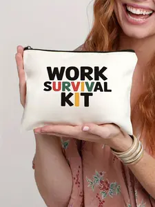 Work Theme Makeup Bag, Cosmetic Pouch, Lightweight Portable Bathroom Essentials Organizer, Durable Fabric, Ideal for Gifts, Travel, Office, Daily Use