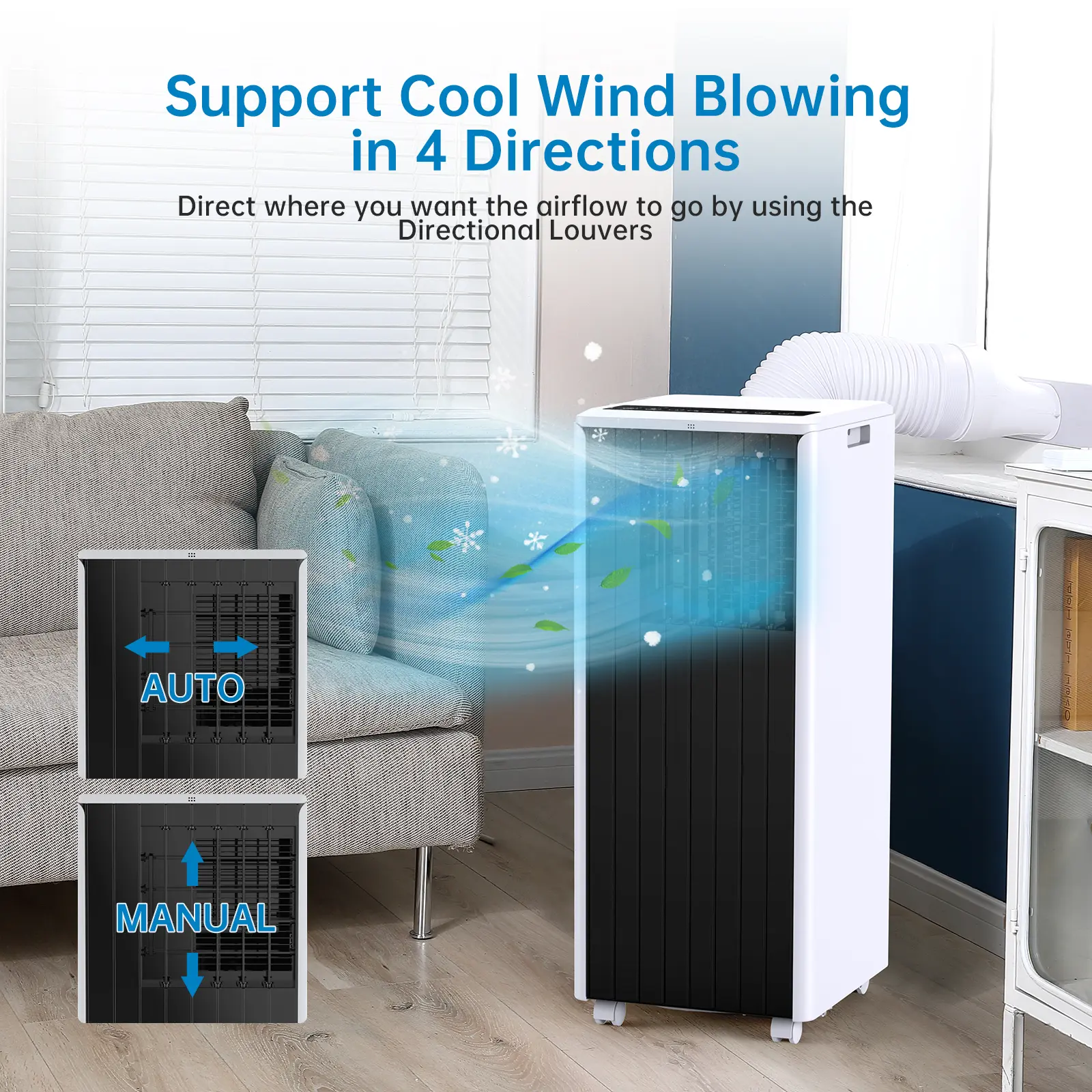 Portable Air Conditioner with 8,000 BTU Cooling Power – 3 Modes (Cool, Dehumidify, Fan) for Rooms Up to 350 Sq. ft, Includes Remote, 24H Timer & Easy-Install Window Kit