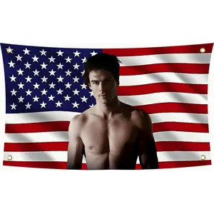 Art Tapestry Damon Wall Hanging Salvatore Flag Ian Tapestry Poster for College Dorm Cave Bedroom Living Room Office Party Decoration merch Somerhalder Fan Gift 36"x60"