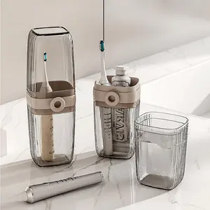 Travel Toothbrush Case 2-in-1 Portable Business Trips Wash Cup Minimalist Clear Large Capacity Toothpaste Container Holder Organizer Toothbrushes Storage Box for Traveling Camping Business Trip