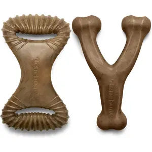 2-Pack Wishbone/Dental Durable Dog Chew Toys, Real Bacon, Made in USA, Large