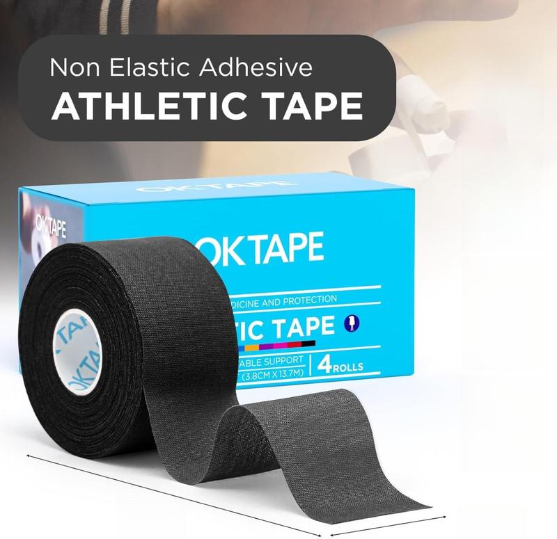 4 Rolls Black Athletic Tape, Sports Tape, Very Strong Easy Tear Wrist Ankle Tape, No Sticky Residue | Athletes, Medical, Athletic Trainers- 1.5inch x 15yards