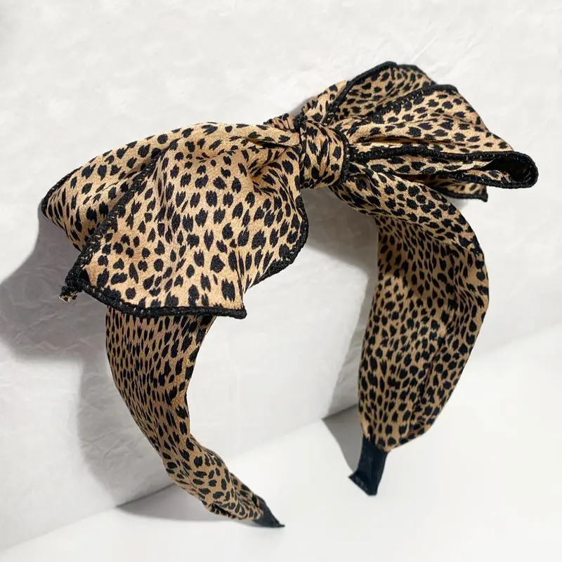 Leopard Print Bow Decor Satin Fashion Headband for Women & Girls, High Head Thick Sponge Non-slip Wide Band Hair Hoop for Daily Wear, Party, Daily Clothing Decor, Thick Material, Hair Accessory, Durable Headband, No Slip Headbands, Hairbands