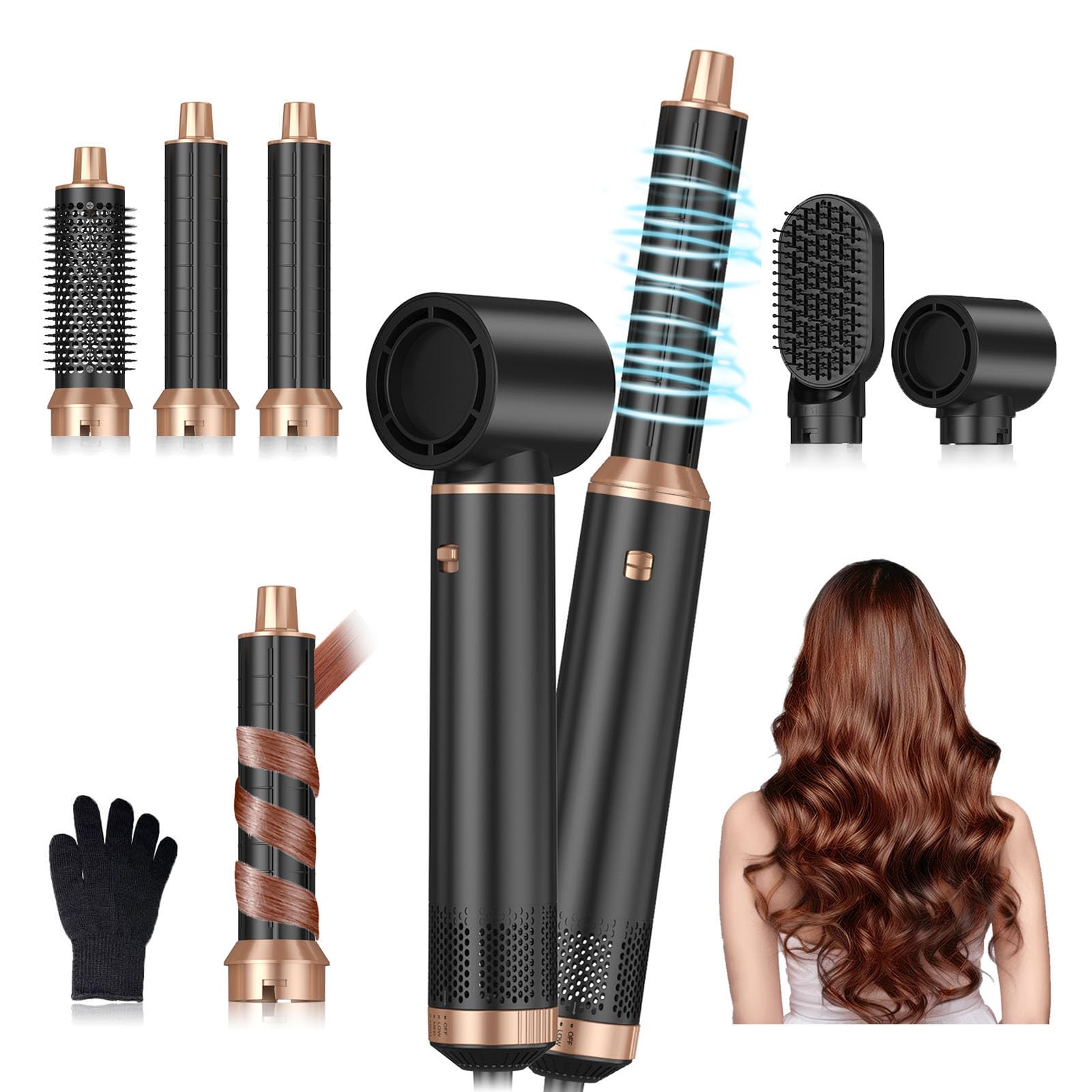 5 in 1 Blow Dryer Brush, Upgrade Hair Dryer Brush Air Curler Air Curling Wrap Styler, Detachable Hot Air Brush Negative Ion Curling Brush Iron, Hair Styling Tools for Drying Curling Straightening