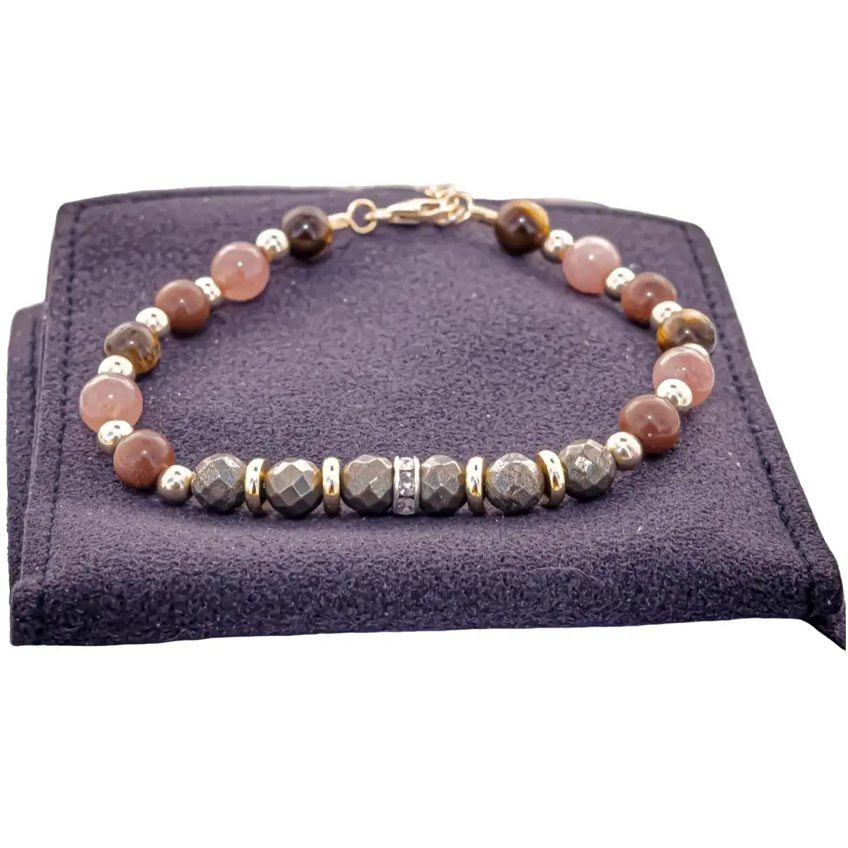 Sunstone, Tiger Eye, Pyrite Natural Gemstone Gold Filled 14k