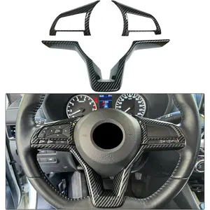 Carbon Fiber Steering Wheel Interior Decoration Cover Trim Accessories for Nissan Altima(2019-2024),for Sentra/Versa(2020-2024),for Leaf/Kicks(2018-2024),for Rogue(2017-2020),for Rogue Sport