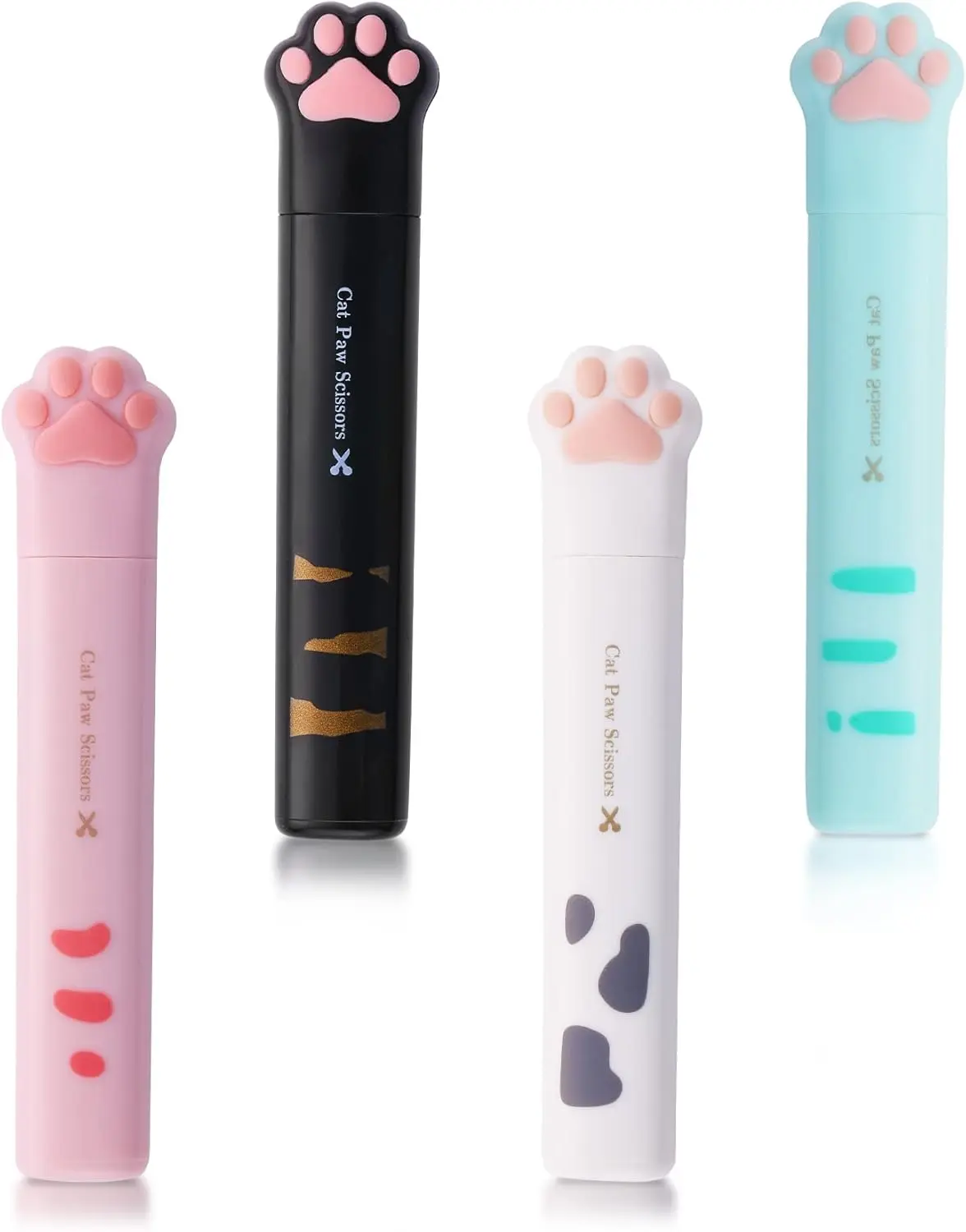 Cute Shape Cartoon Look Folding Safe Stainless Steel Mini Cat Paw Stationery Scissors with Safety Cover, 0.51 x 3.43 inches/1.3x8.7 cm, Portable Office Craft Supplies for Paper, Hair Cutting