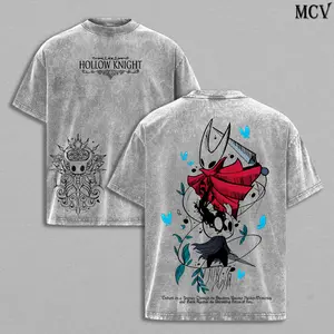 ToolHeaven Hornet vs The Knight Hollow Knight Tee Washed, Vintage Washed Oversized Heavy Cotton Indie Game Graphic T-Shirt, Double Printed Retro Unisex Streetwear Top, Hallownest Lore Edition, Dark Fantasy Gaming Merch