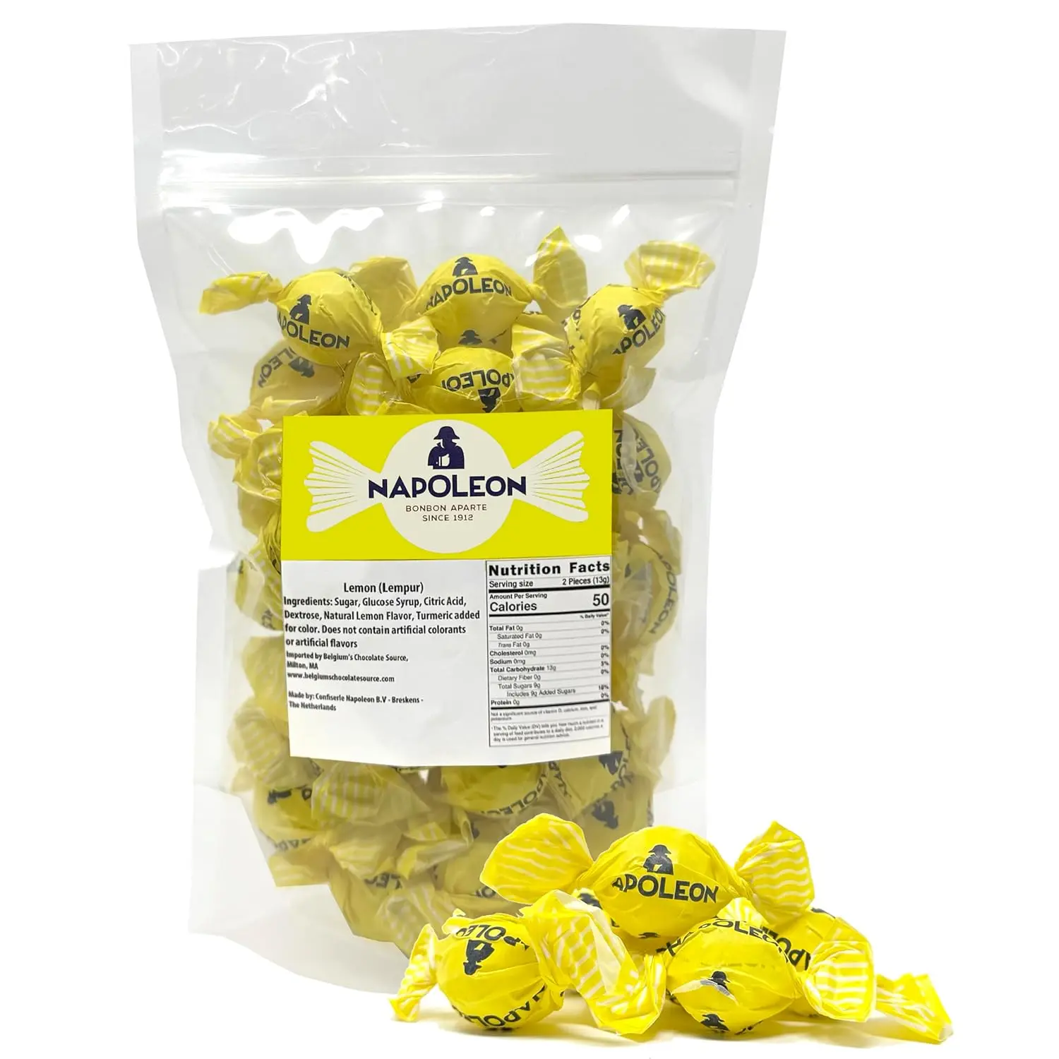 Napoleon Sour Lemon Balls Individually Wrapped Hard Candy Sour Bon Bons Gluten Free, Dye-Free Candy 10 Ounces