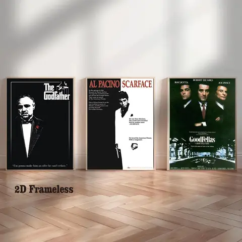 3-Piece Set | Frameless | Legendary Gangster Movie Posters | Canvas Prints | Canvas Pictures | Art Prints | Gangster Portraits | Canvas Art | “Scarface” | Escobar | “The Godfather” | Wall Decor