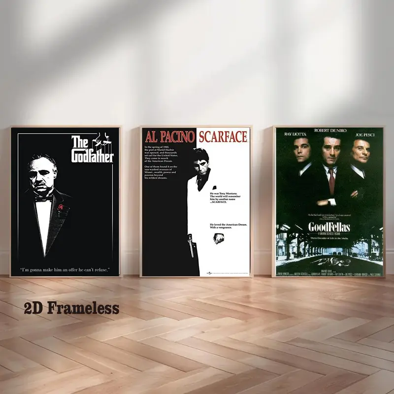 3-Piece Set | Frameless | Legendary Gangster Movie Posters | Canvas Prints | Canvas Pictures | Art Prints | Gangster Portraits | Canvas Art | “Scarface” | Escobar | “The Godfather” | Wall Decor