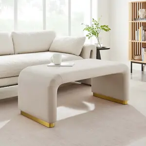 Modway Koda Performance Velvet Waterfall Ottoman in Brass Almond