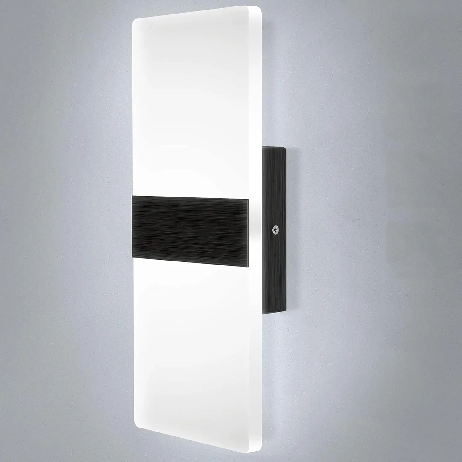 Contemporary Dimmable Black Acrylic Indoor Wall Sconce - 12W 100-120V AC Power Hardwired Lighting Fixture, 50,000 Hours LED Life, Brightness Control, Black and White Option for Bedroom, Living Room (Cool White), 12W Power
