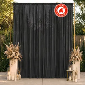 Chiffon Backdrop Curtain Panel 10ft x 12ft – Black Durable Flame Resistant Sheer Draping Fabric with Rod Pocket