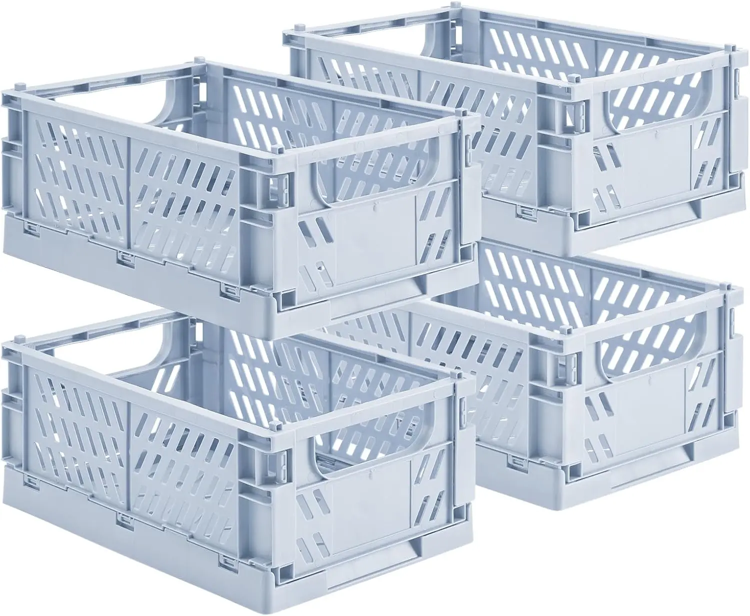 4-Pack Small Pastel Plastic Storage Baskets, Collapsible Crates for Organizing, Space-Saving Mini Bins for Classroom, Kitchen, Office, Bedroom (Blue, 9.8" x 6.5" x 3.8")