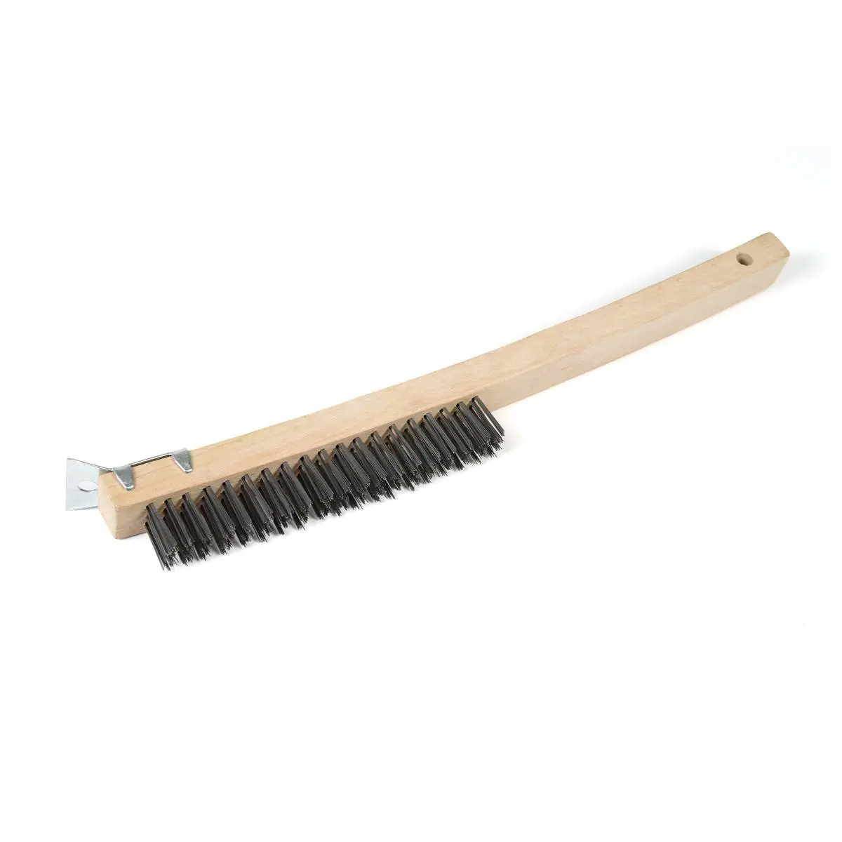 Wire Scratch Brush with Wood Handle and Scraper (Stainless Steel)