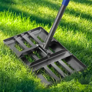 Lawn Leveling Rake, Heavy Duty Lawn Leveler with 17" x 10" Rakes  Plate No Flipping, Smooth Garss Topsoil Dirt Sand, Metal Ground Leveling Tool with 5 ft Long Handle for Yard Garden Golf Course