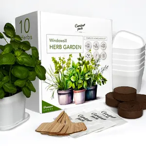 Garden Pack 10 Herb Growing Kit – Indoor Herb Garden Starter Set with Pots, Trays, and Soil