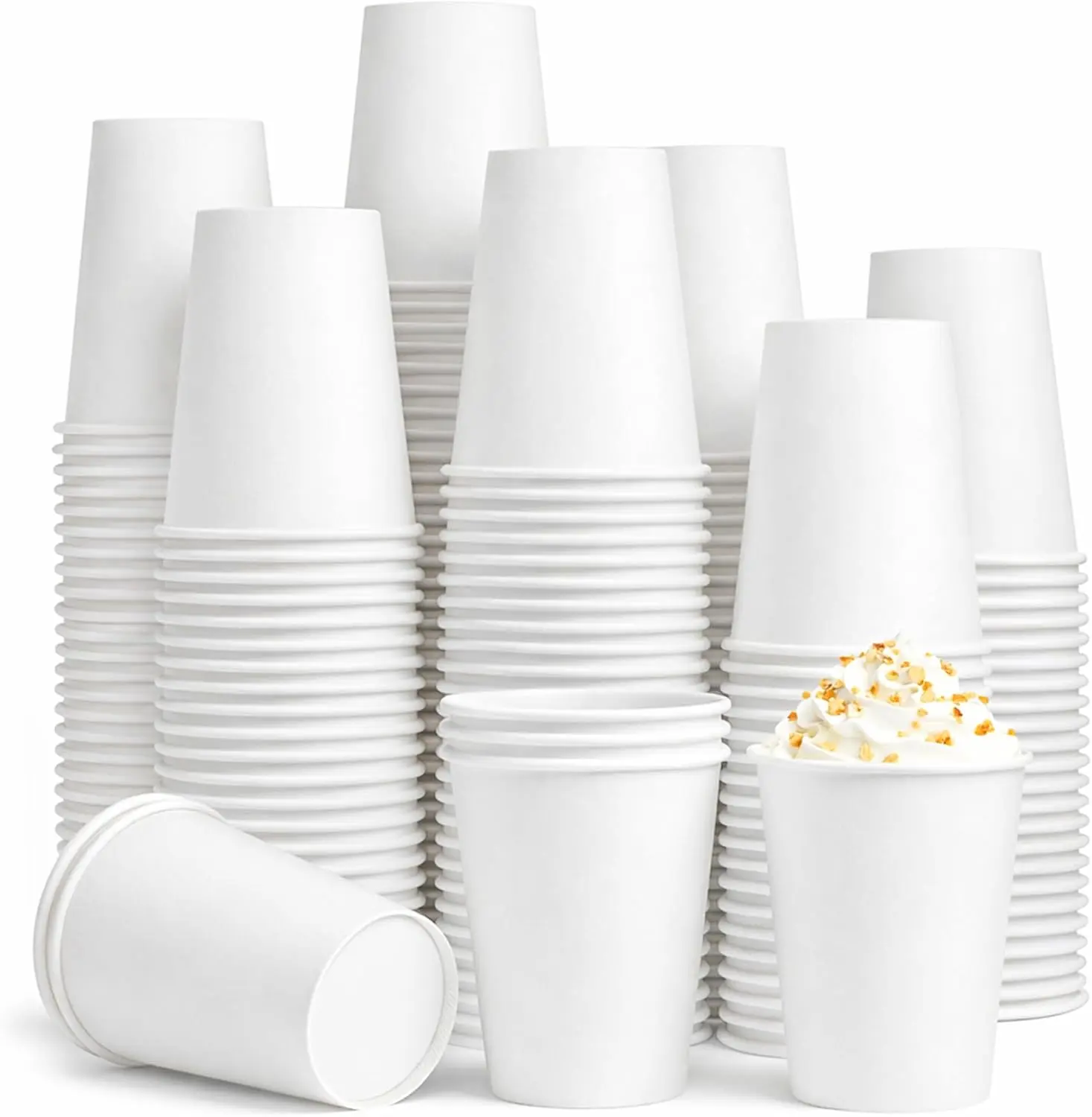Paper Coffee Cups 12 oz, 100 Pack White Disposable Cups for Hot & Cold Beverages, Sturdy with Leak-Resistant Lining, Ideal for Home, Small Office, Party and Travel