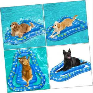 1pc Blue Inflatable Dog Water Bed - Summer Pet Float Lounger with Floral Pattern, Durable PVC Material for Small to Medium Breeds, Perfect for Pool Time Fun and Relaxation
