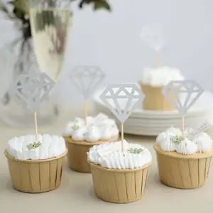 24-Pack Cupcake Toppers Silver Diamond Ring Design - Party Cake Picks Engagement Decoration Supplies