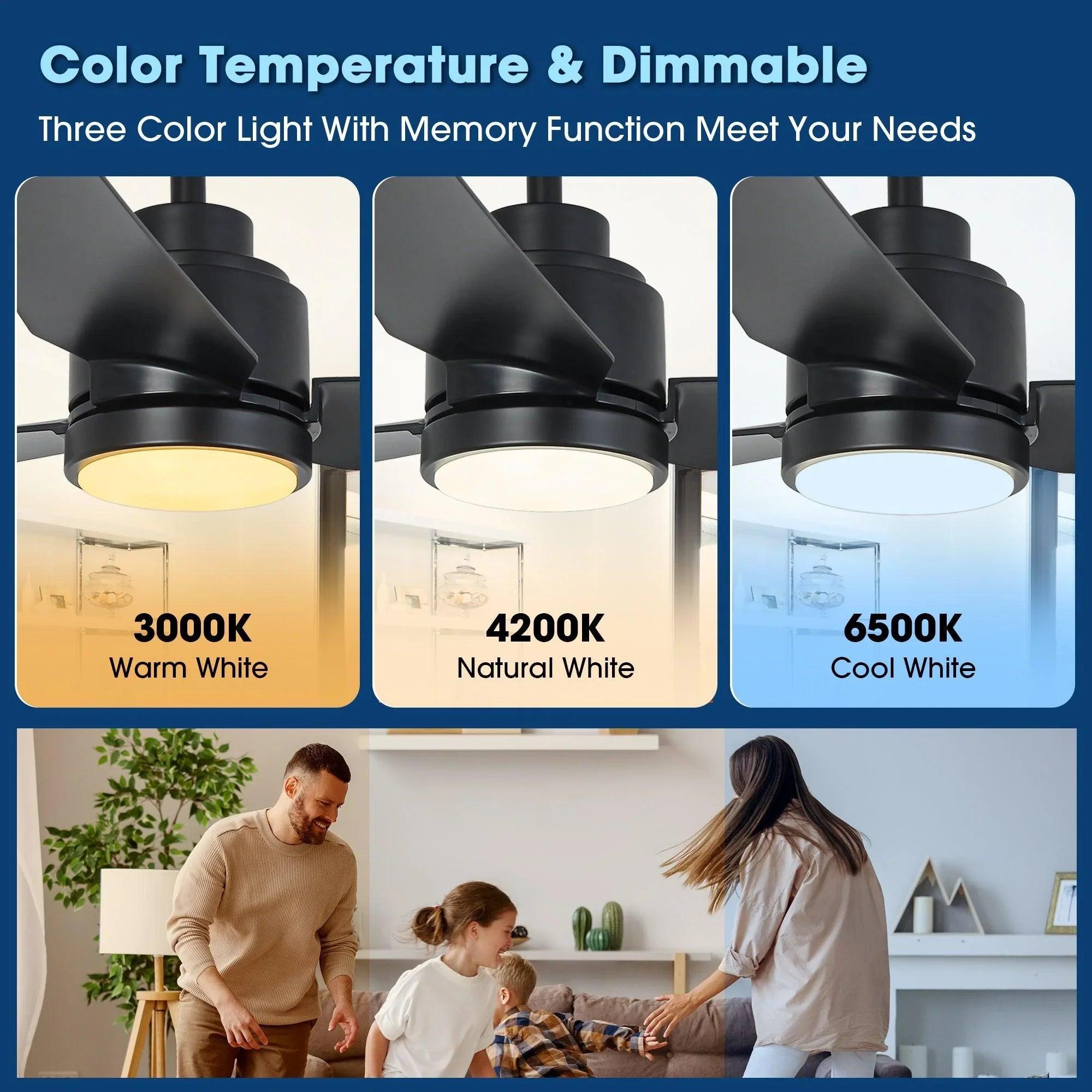 Vaczon 42" DC Motor Ceiling Fan | Modern Downrod Mount, Dimmable LED Light & Remote, Quiet 6-Speed