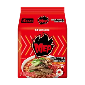 Samyang MEP Series Black Pepper Beef Soup Ramen Noodles 4-Pack (480g) - New Korean Instant Noodles, Savory & Spicy
