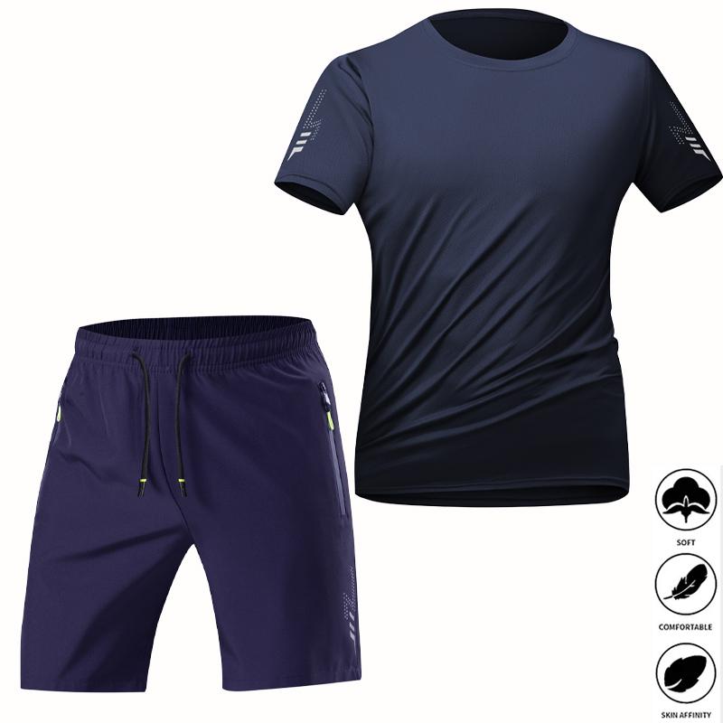 2-Pack Men’s Quick Dry Ice Silk Tracksuit, Loose Breathable T-Shirt & Shorts Set, Cooling Sweat-Wicking for Gym, Running, Outdoor & Home Casual