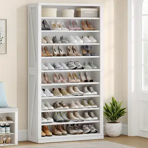 Hzuaneri Shoe Storage Cabinet, 10 Tiers Freestanding Shoe Cabinets, Wooden Shoes Rack with Cubby,Farmhouse Tall Shoes Cubby Organizer for Entryway, Living Room