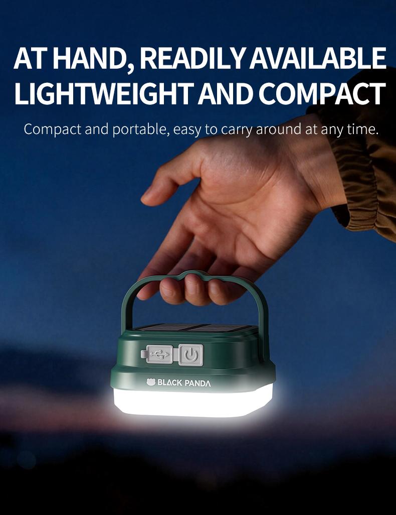 Black Panda-Portable Solar Light Super Convenient Dual Charging! TYPE-C Fast Charge + Solar Panel, High Lumen, Waterproof & Durable, Easy to Carry
