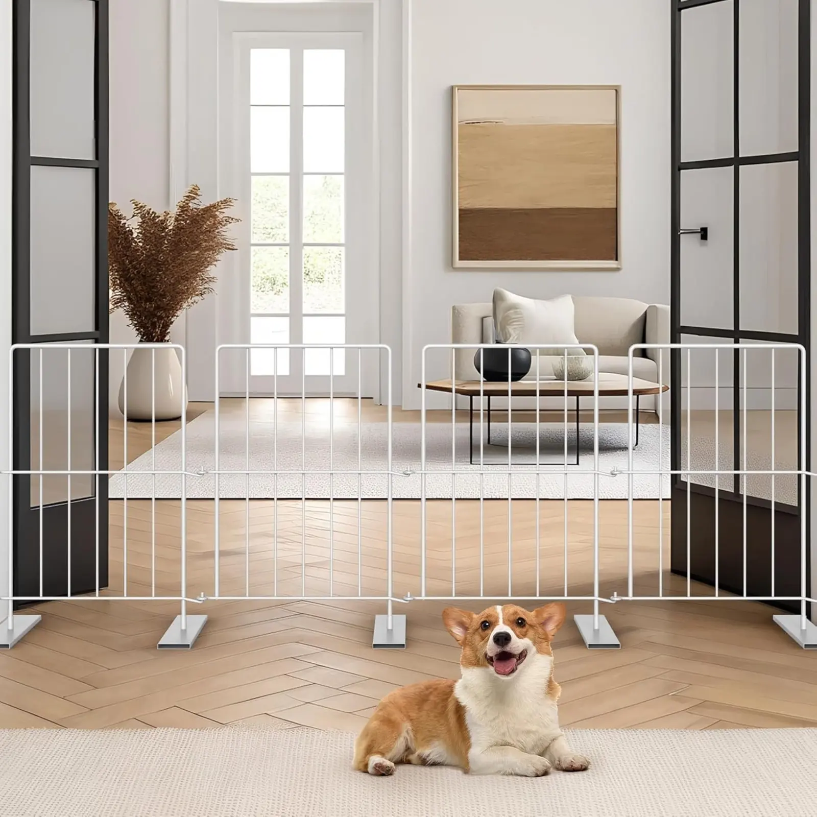 4 Panel Freestanding Dog Gate, Small Dog Puppy Fence, 17 Inch Height Foldable Pet Gate for Indoor Use, Easy Step Over Pet Safety Gate for Doorways Stairs