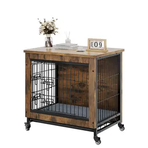 YITAHOME Dog Crate Furniture with Cushion, Dog Kennel Indoor with Wheels, Dog Crate End Table with Tray, 27" Dog Cage with Double Doors for Small Dog