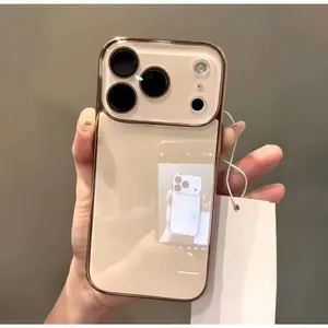 High-End Ice Glass Smartphone Case with Large View Window, Ice-Feel Texture, Wireless Charging Compatibility, Transparent Aesthetic Protection for iPhone 17 Pro Max/16/15/14/13 - Mobile Phone Accessory Cover designer shockproof tpu cute protective