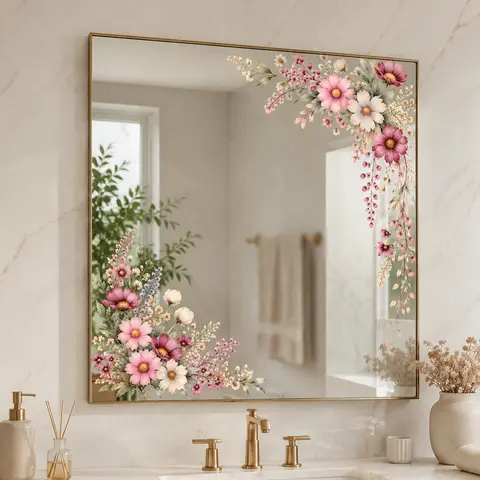 Watercolor Daisy Floral Corner, Window Clings for Glass Windows, Removable Static Decorative Sticker, Window Stickers, Decor for Bedroom, Bathroom & Shop