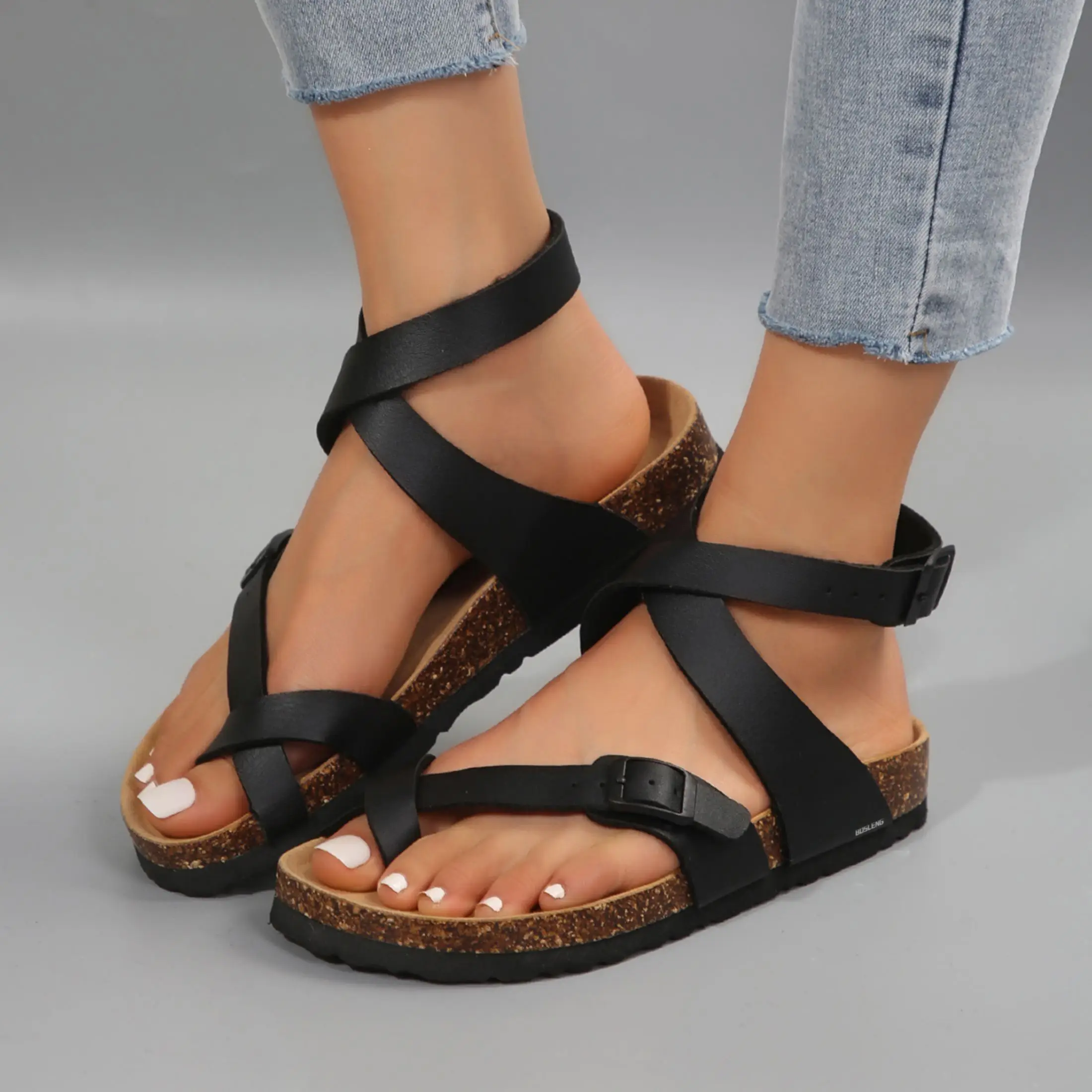 Women's Sandals Summer Cross Strappy Sandals Comfort Flat Casual Beach Ring Toe Casual Sandals