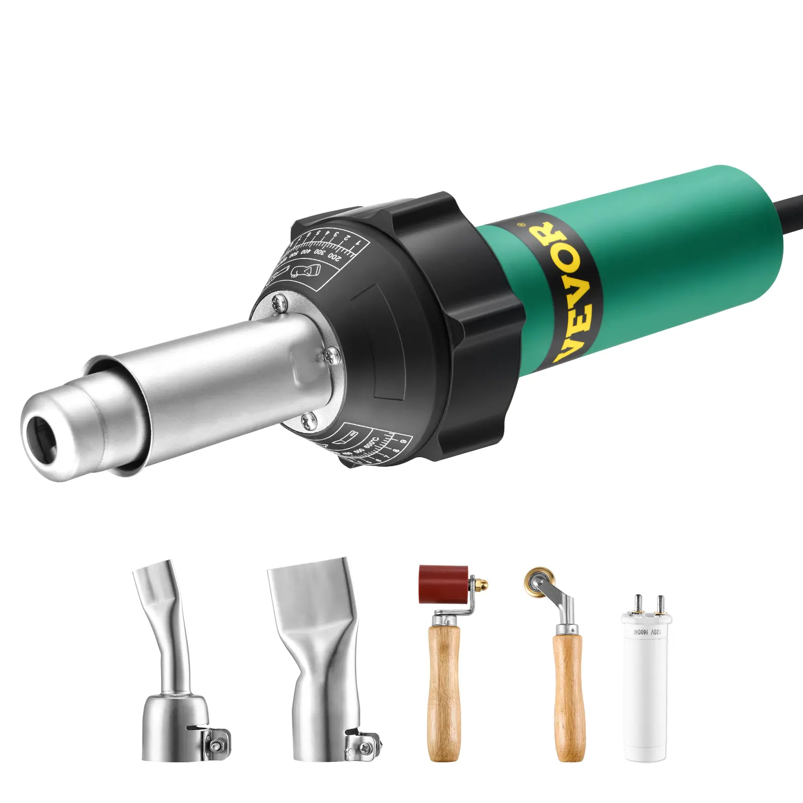 VEVOR Hot Air Plastic Welder, 1600W Hot Air Torch Pistol, 122-1112 ℉   PVC TPO Vinyl Heat Gun Welding Torch, Plastic Welding Roofing Kit with 2 Nozzles, Silicone & Copper Seam Roller for PP/PE/PVC Sheet