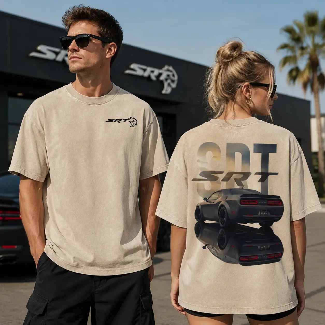 Vintage Wash 100% Cotton Dodge Challenger SRT Hellcat Graphic T-Shirt